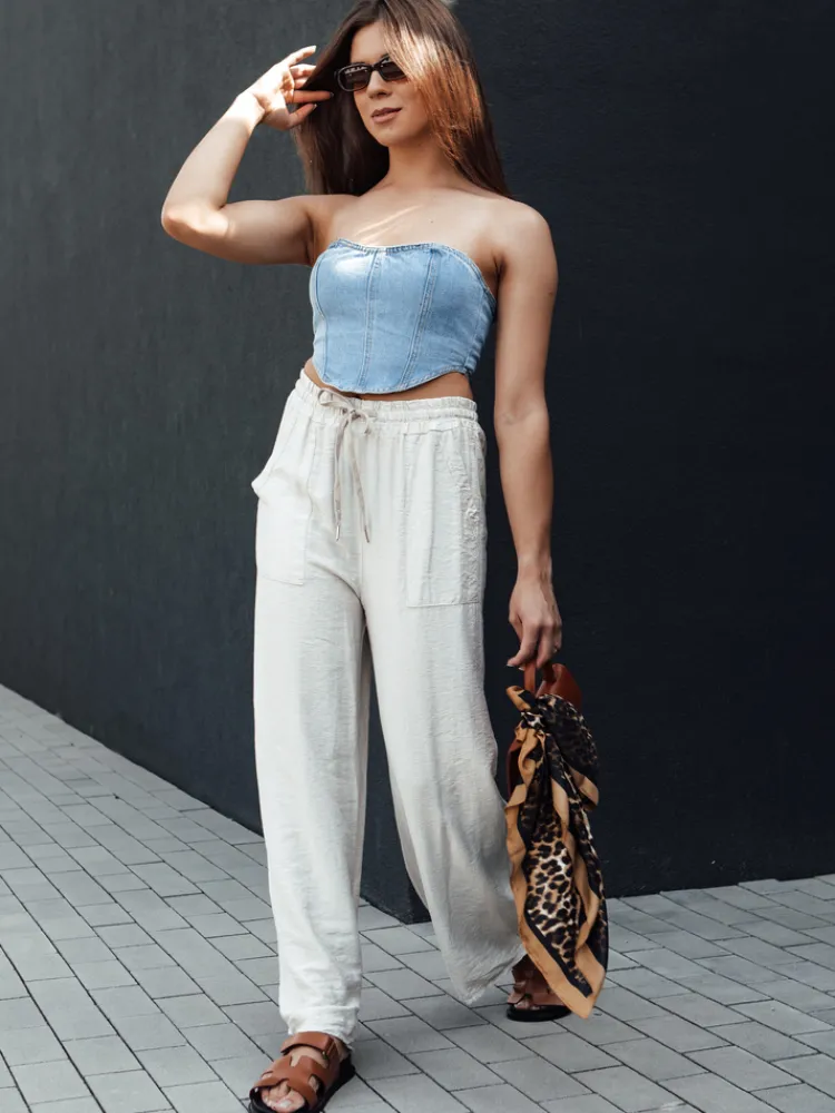 Spodnie Damskie>Dstreet Spodnie damskie wide leg NAMAYAS jasnobeżowe UY2134