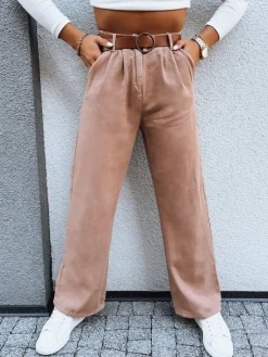 Spodnie Damskie>Dstreet Spodnie damskie wide leg EMERALD kamelowe UY1692