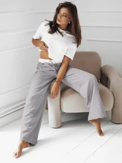 Spodnie Damskie>Dstreet Spodnie damskie wide leg DARAMY szare UY2102