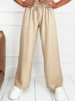 Wyjątkowe Okazje|Spodnie Damskie>Dstreet Spodnie damskie wide leg MADDIE ciemnobeżowe UY1833