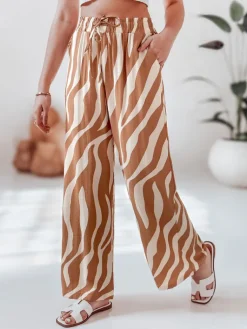 Spodnie Damskie>Dstreet Spodnie damskie wide leg w paski ZEBRAVIBE beżowo-kamelowe UY2655