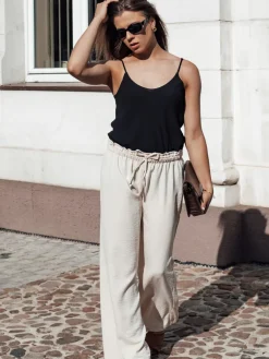 Spodnie Damskie>Dstreet Spodnie damskie wide leg MADDIE jasnobeżowe UY2131