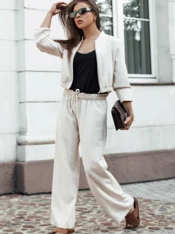 Spodnie Damskie>Dstreet Spodnie damskie wide leg MADDIE jasnobeżowe UY2131