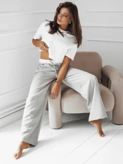 Spodnie Damskie>Dstreet Spodnie damskie wide leg THAMI jasnoszare UY1846