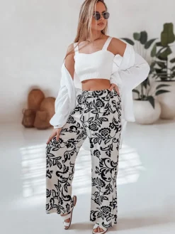 Spodnie Damskie>Dstreet Spodnie damskie wide leg w kwiaty LOVEGARDEN czarne UY2658