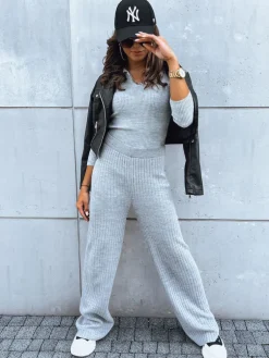 Spodnie Damskie>Dstreet Spodnie damskie wide leg MOSSYMOOD szare UY1691