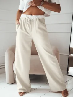 Spodnie Damskie>Dstreet Spodnie damskie wide leg DARAMY beżowe UY2101