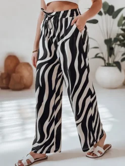 Spodnie Damskie>Dstreet Spodnie damskie wide leg w paski ZEBRAVIBE beżowo-czarne UY2653