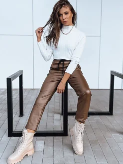 Spodnie Damskie>Dstreet Spodnie damskie woskowane LAPIS ciemnobrązowe UY1720