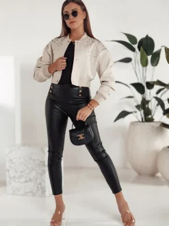 Spodnie Damskie>Dstreet Spodnie damskie woskowane SKINLOVE z wysokim stanem czarne UY2198