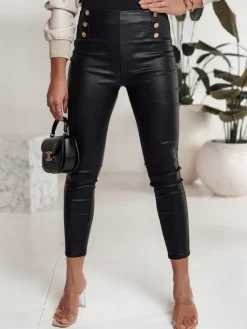 Spodnie Damskie>Dstreet Spodnie damskie woskowane SKINLOVE z wysokim stanem czarne UY2198