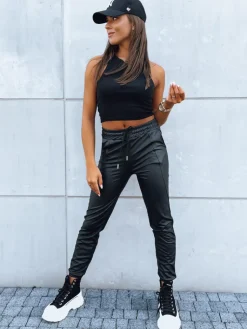 Spodnie Damskie>Dstreet Spodnie damskie woskowane EBONY NIGHT czarne UY1636