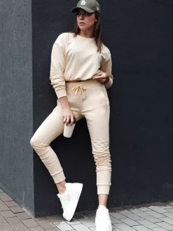 Spodnie Damskie>Dstreet Spodnie dresowe damskie RELAX MODE kremowe UY2142