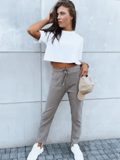 Spodnie Damskie>Dstreet Spodnie dresowe damskie STARLUXE ciemnobeżowe UY1648