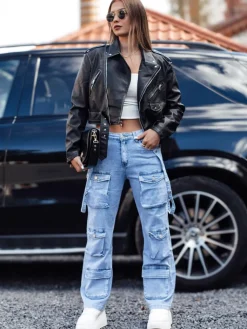 Spodnie Damskie|Jeansy Damskie>Dstreet Spodnie jeansowe damskie URBANVI cargo baggy jasnoniebieskie UY2213