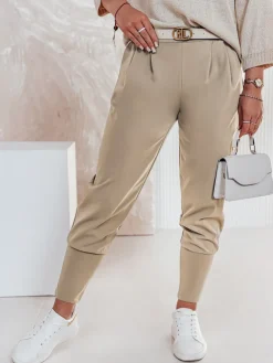 Spodnie Damskie>Dstreet Spodnie materiałowe masełko onesize z paskiem KLASSIA beżowe UY2410