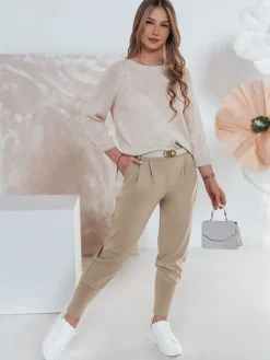 Spodnie Damskie>Dstreet Spodnie materiałowe masełko onesize z paskiem KLASSIA beżowe UY2410