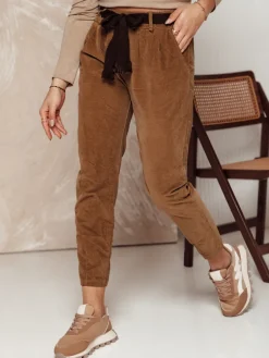 Spodnie Damskie>Dstreet Spodnie sztruksowe damskie one size DANORII z paskiem kamelowe UY2289