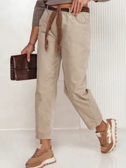 Spodnie Damskie>Dstreet Spodnie sztruksowe damskie one size SOFTYLA w paskiem beżowe UY2281