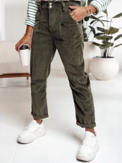 Spodnie Damskie|Jeansy Damskie>Dstreet Spodnie sztruksowe damskie ciemnozielone UY2231