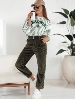 Spodnie Damskie|Jeansy Damskie>Dstreet Spodnie sztruksowe damskie ciemnozielone UY2231