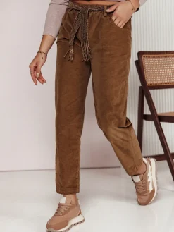 Spodnie Damskie>Dstreet Spodnie sztruksowe damskie one size SOFTYLA w paskiem kamelowe UY2279