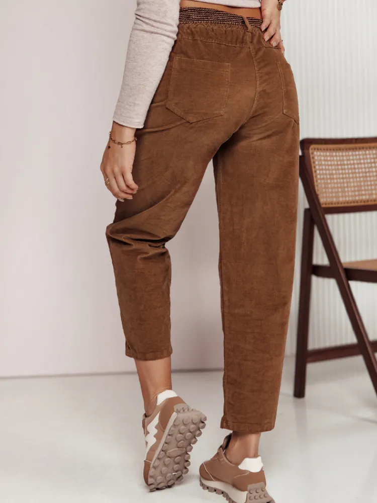 Spodnie Damskie>Dstreet Spodnie sztruksowe damskie one size SOFTYLA w paskiem kamelowe UY2279