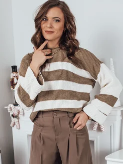 Swetry Damskie>Dstreet Sweter damski AMELIA beżowo-biały MY1854