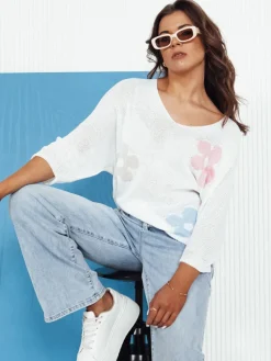 Swetry Damskie>Dstreet Sweter damski ażurowy BRIGGI ecru MY2330