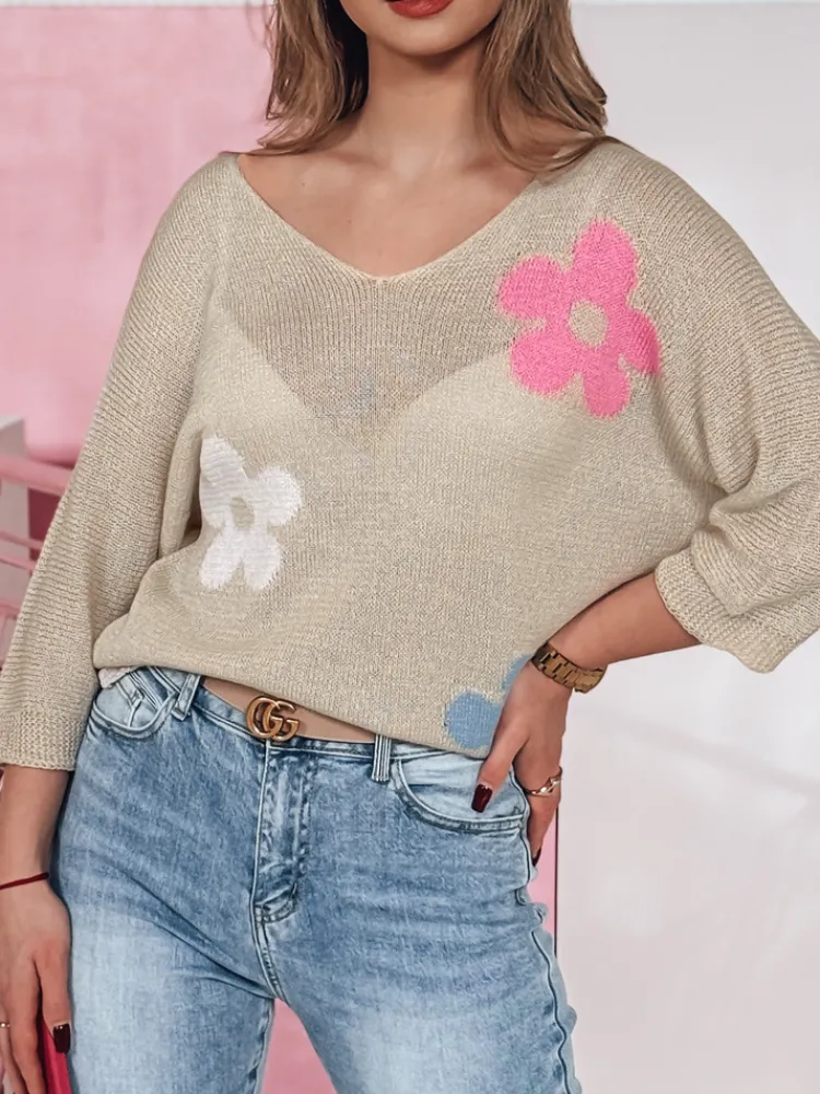 Swetry Damskie>Dstreet Sweter damski ażurowy BRIGGI beżowy MY2332