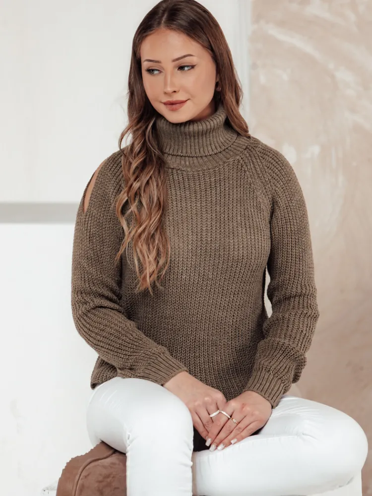 Swetry Damskie>Dstreet Sweter damski GOLFIVA beżowy MY2403