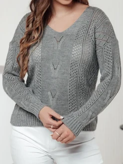 Swetry Damskie>Dstreet Sweter damski LACEONIA jasnoszary MY2397