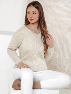 Swetry Damskie>Dstreet Sweter damski LAVIRTA beżowy MY2381