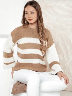 Swetry Damskie>Dstreet Sweter damski LINEZZA beżowo-biały MY2382