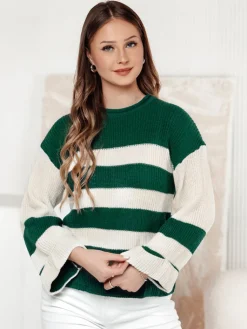 Swetry Damskie>Dstreet Sweter damski LINEZZA zielono-biały MY2389
