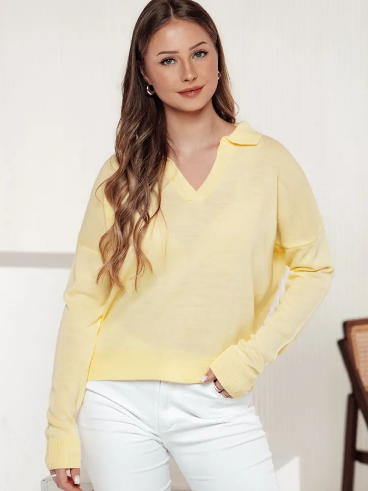 Swetry Damskie>Dstreet Sweter damski one size oversize VISTILLA cytrynowy MY2415