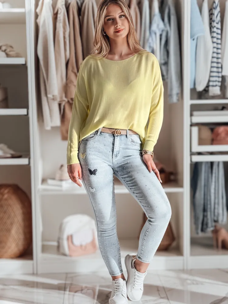 Swetry Damskie>Dstreet Sweter damski one size oversize gładki SENZIA cytrynowy MY2449