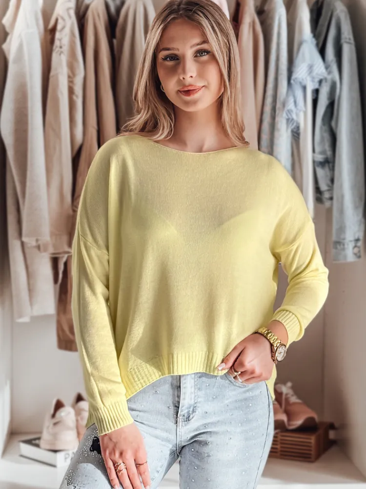 Swetry Damskie>Dstreet Sweter damski one size oversize gładki SENZIA cytrynowy MY2449