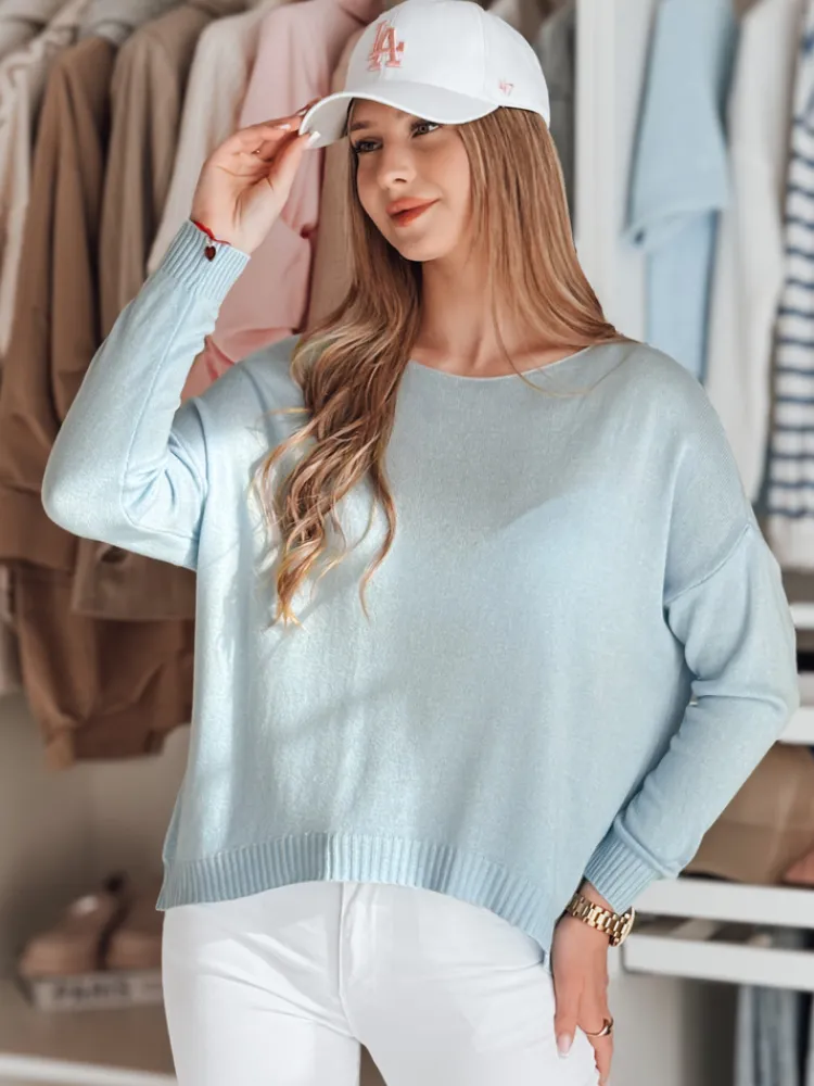 Swetry Damskie>Dstreet Sweter damski one size oversize gładki SENZIA błękitny MY2448