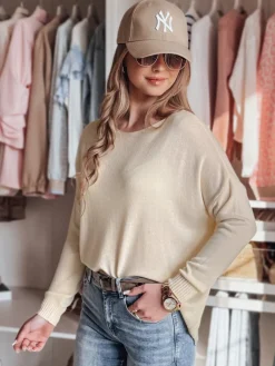 Swetry Damskie>Dstreet Sweter damski one size oversize gładki SENZIA brzoskwiniowy MY2446