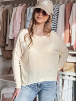 Swetry Damskie>Dstreet Sweter damski one size oversize gładki SENZIA brzoskwiniowy MY2446