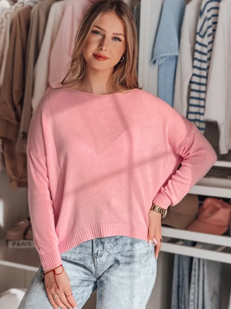 Swetry Damskie>Dstreet Sweter damski one size oversize gładki SENZIA różowy MY2447