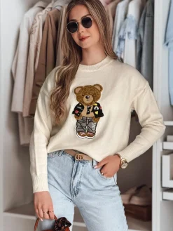 Swetry Damskie>Dstreet Sweter damski one size oversize z misiem SWEETTED biały MY2468