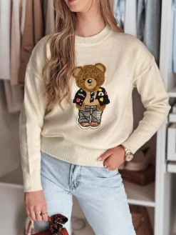 Swetry Damskie>Dstreet Sweter damski one size oversize z misiem SWEETTED biały MY2468