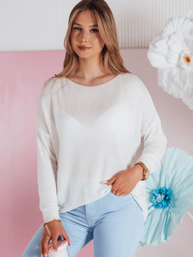 Swetry Damskie>Dstreet Sweter damski one size oversize gładki SENZIA ecru MY2450