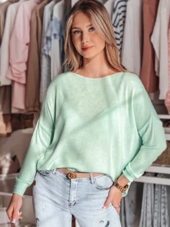 Swetry Damskie>Dstreet Sweter damski one size oversize gładki SENZIA miętowy MY2445
