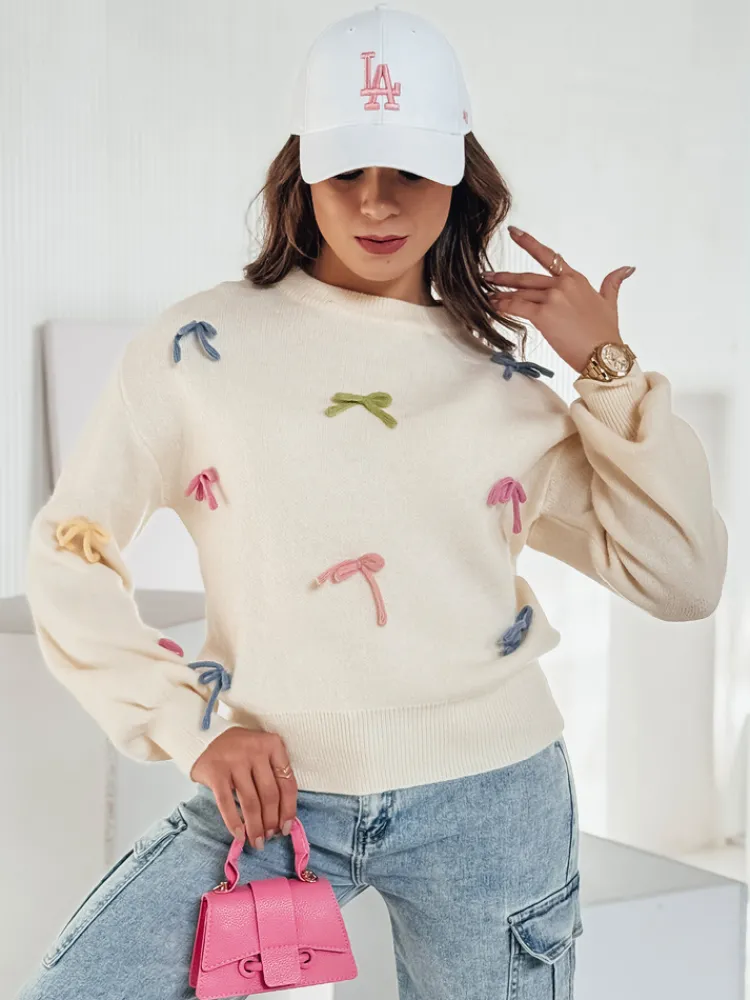 Swetry Damskie>Dstreet Sweter damski one size TIELUSH w małe koakrdki beżowy MY2357