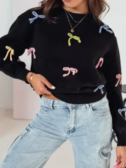 Swetry Damskie>Dstreet Sweter damski one size TIELUSH w małe koakrdki czarny MY2358