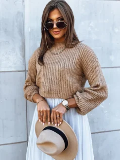 Swetry Damskie>Dstreet Sweter damski oversize BILLIS ciemnobeżowy MY2231