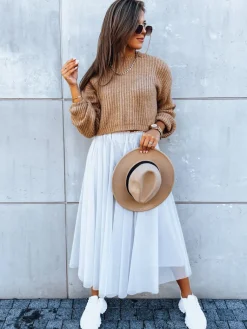 Swetry Damskie>Dstreet Sweter damski oversize BILLIS ciemnobeżowy MY2231